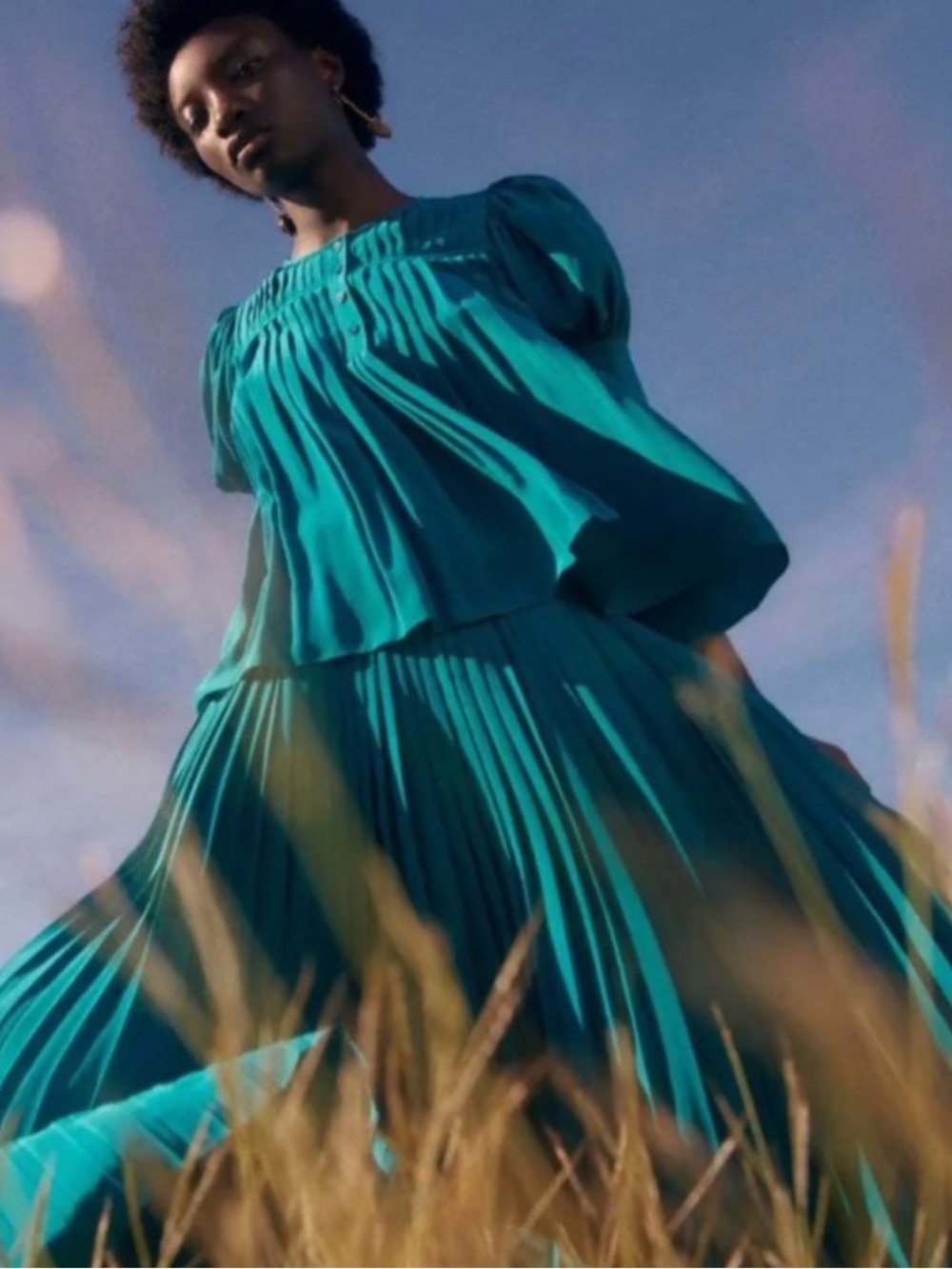 Ulla Johnson Silk Luxury Teal Green Pleated Maxi Skirt Size 12